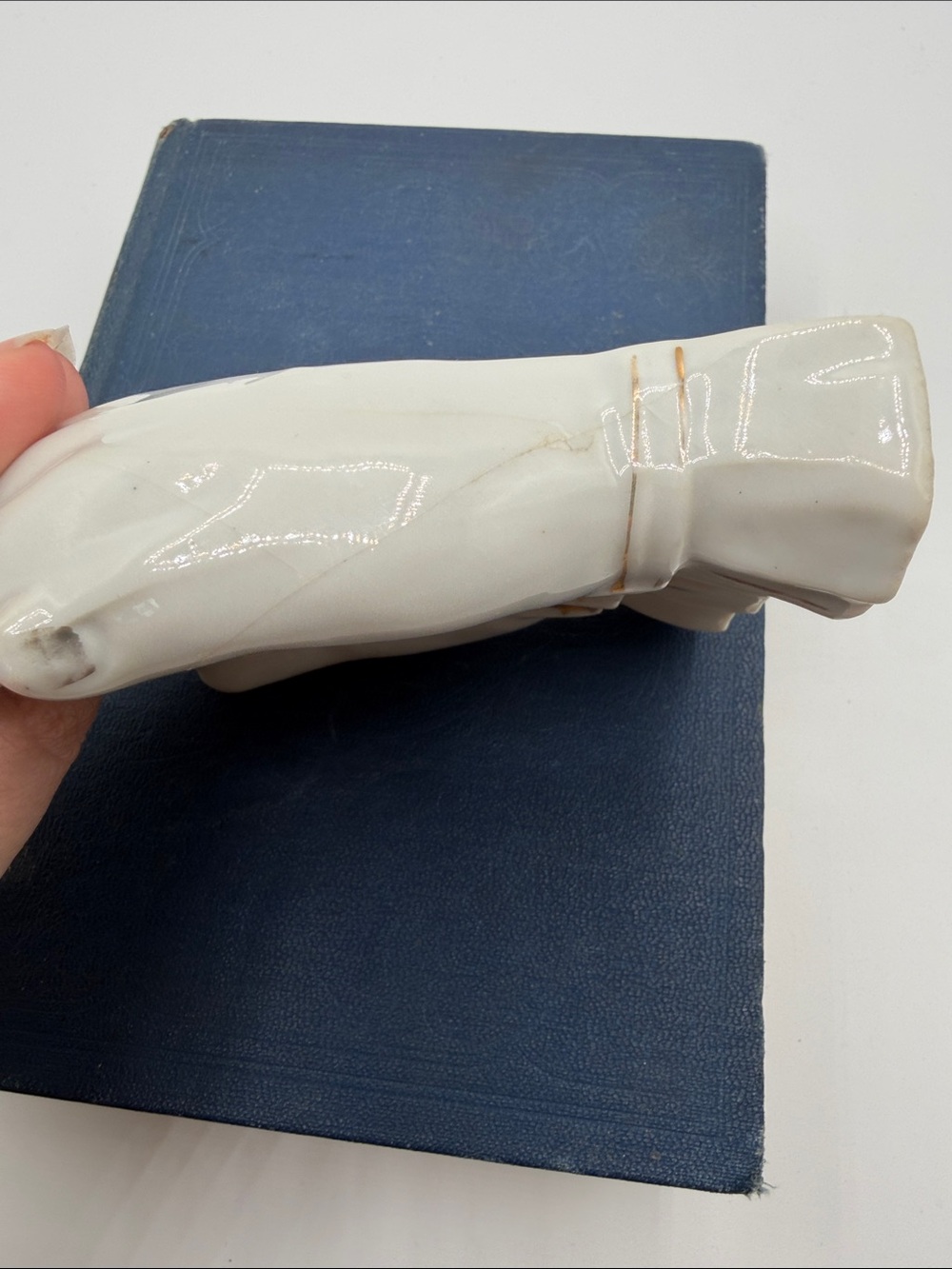 White Ceramic Hand Dish with Gold Accents - Picture 3 of 4